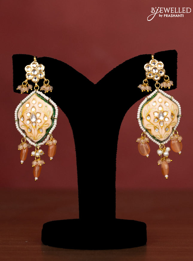 Jaipur crystal beaded peach length necklace with minakari pendant and hangings