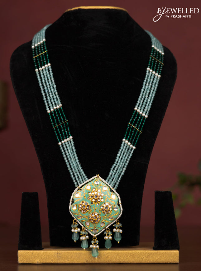 Jaipur crystal beaded light blue length necklace with minakari pendant and hangings without earrings