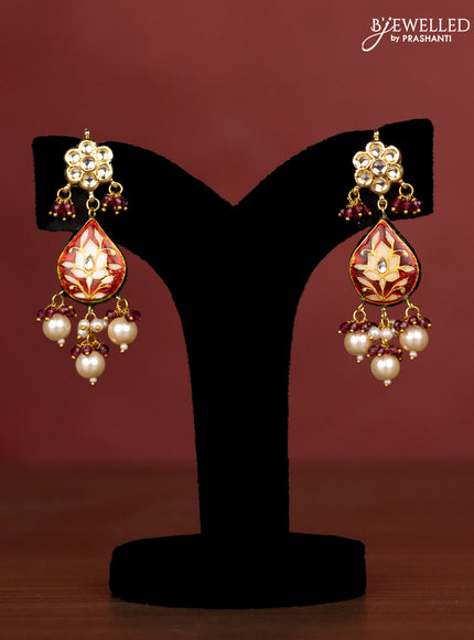 Jaipur crystal beaded magenta length necklace with minakari pendant and hangings