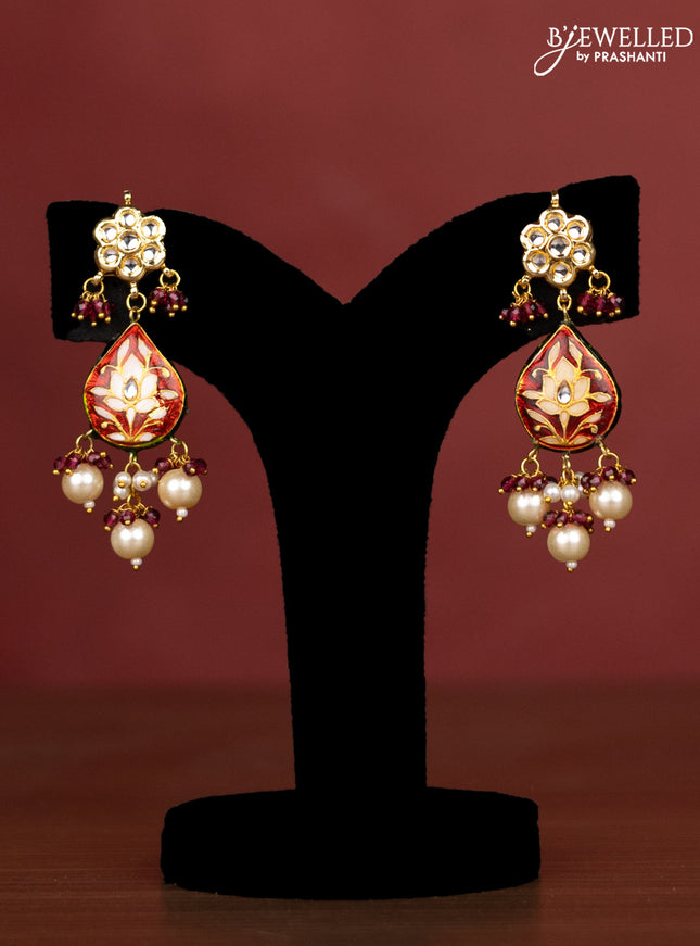 Jaipur crystal beaded magenta length necklace with minakari pendant and hangings