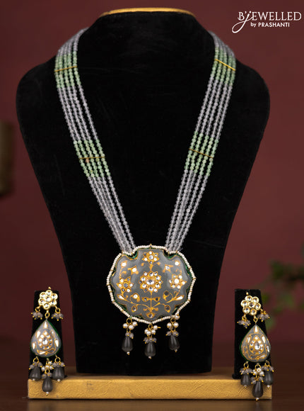 Jaipur crystal beaded grey length necklace with minakari pendant and hangings