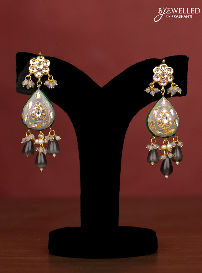 Jaipur crystal beaded grey length necklace with minakari pendant and hangings