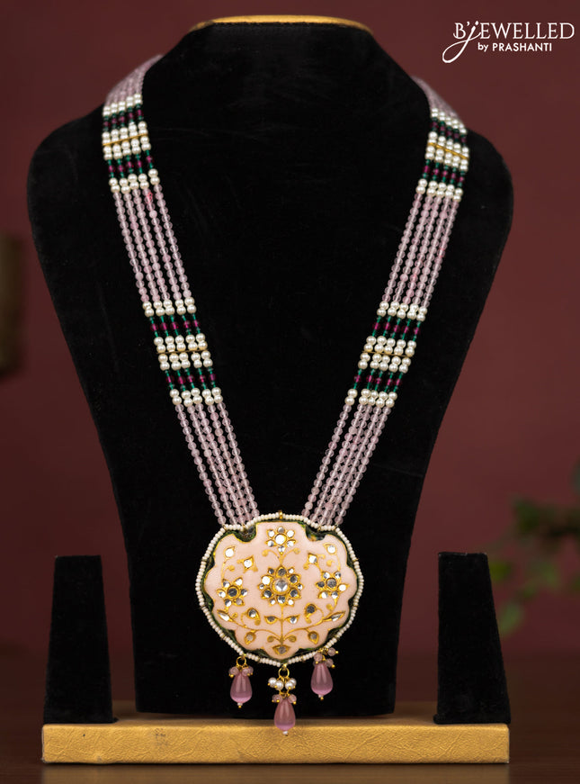 Jaipur crystal beaded baby pink length necklace with minakari pendant and hangings without earrings
