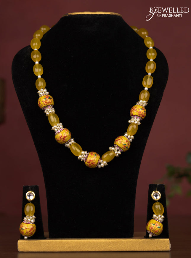 Jaipur yellow beaded necklace with minakari balls