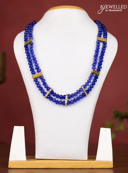 Crystal double layer blue beaded necklace with cz stone without earrings