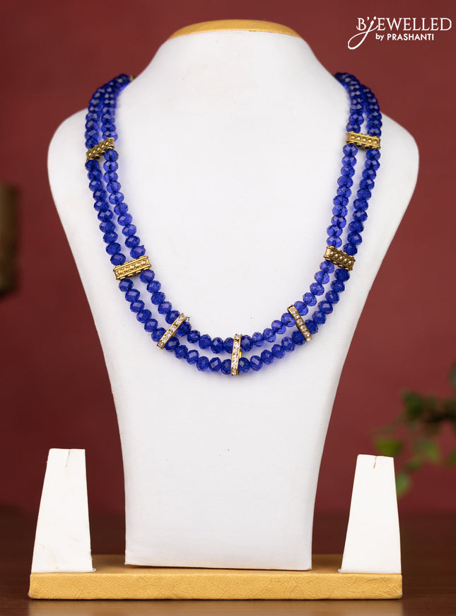 Crystal double layer blue beaded necklace with cz stone without earrings