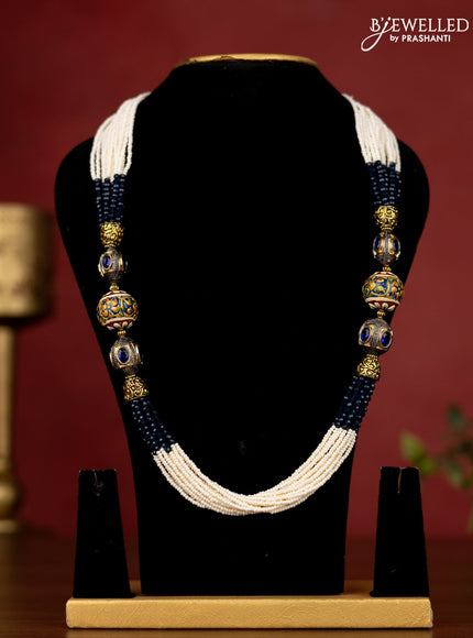 Jaipur beaded blue crystal and pearl necklace with minakari balls without earrings