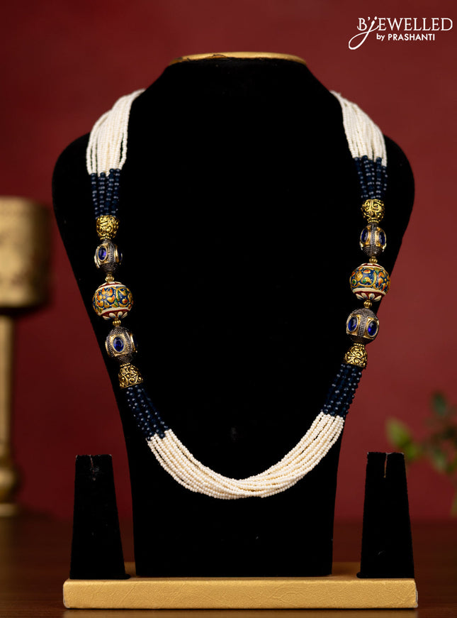 Jaipur beaded blue crystal and pearl necklace with minakari balls without earrings