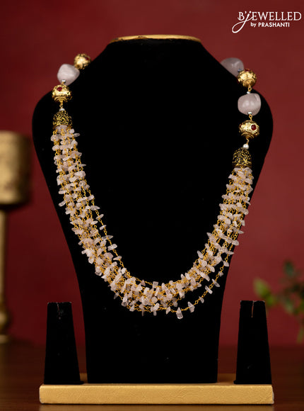 Jaipur crystal beaded peach necklace with baby pink stone pendant without earrings