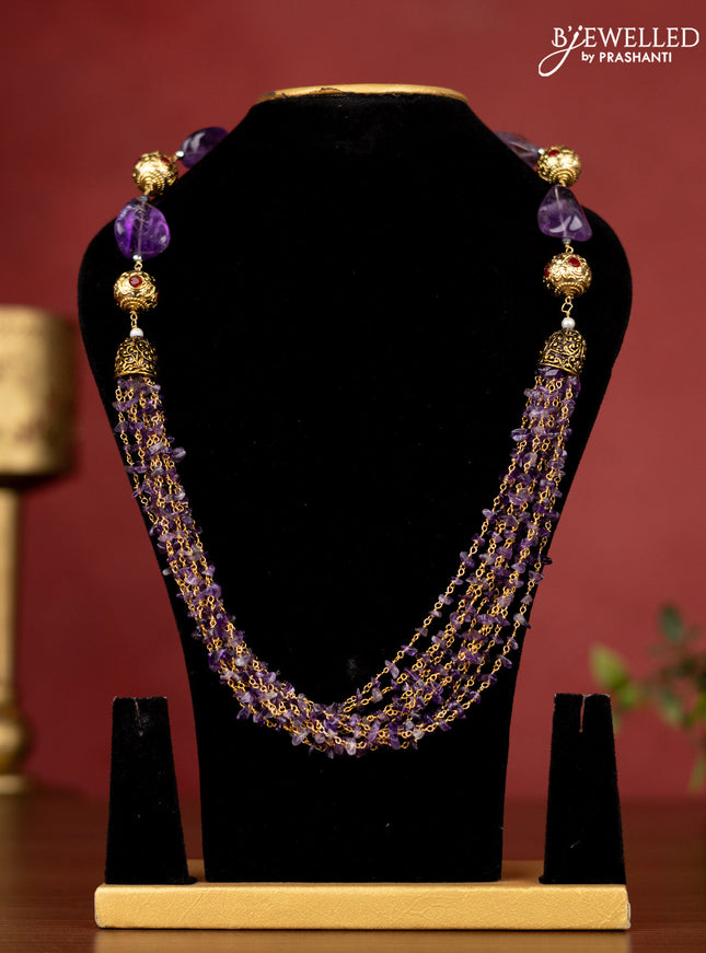 Jaipur crystal beaded violet necklace with pendant without earrings