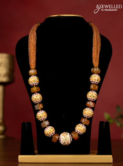 Jaipur orange beaded necklace with minakari balls without earrings