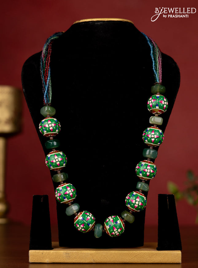 Jaipur multicolour beaded necklace with minakari balls without earrings