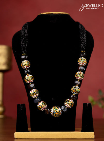 Jaipur black beaded necklace with minakari balls without earrings