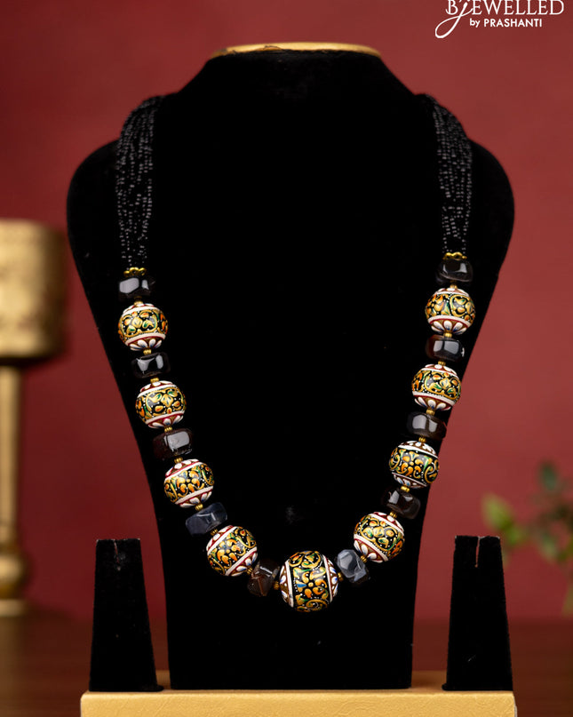 Jaipur black beaded necklace with minakari balls without earrings