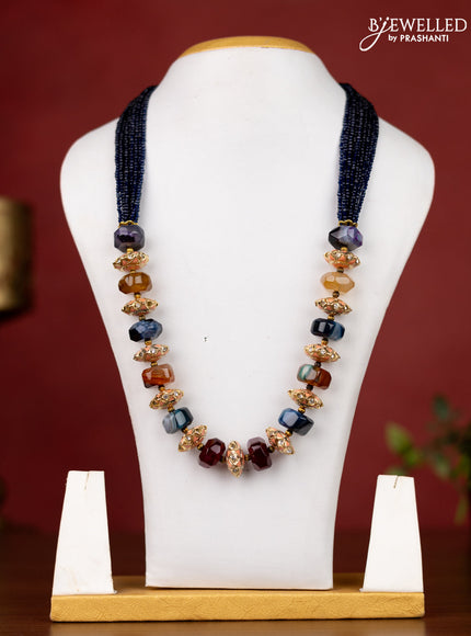 Jaipur blue beaded necklace with multicolour stone minakari balls without earrings