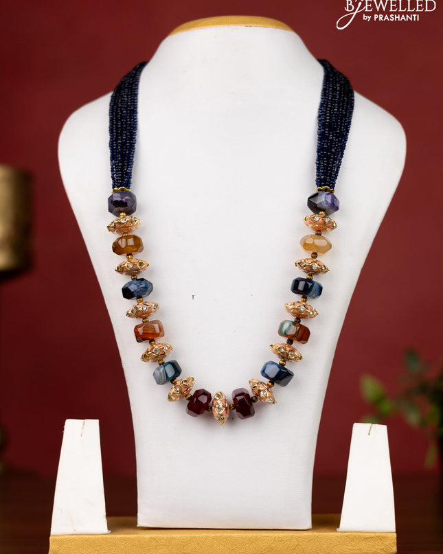 Jaipur blue beaded necklace with multicolour stone minakari balls without earrings