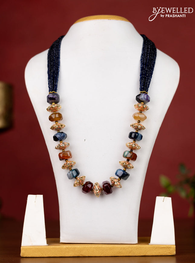 Jaipur blue beaded necklace with multicolour stone minakari balls without earrings