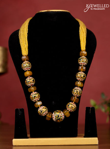 Jaipur yellow beaded necklace with minakari balls without earrings