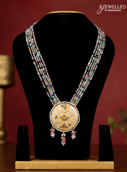 Jaipur crystal beaded multicolour length necklace with minakari pendant and hangings without earrings