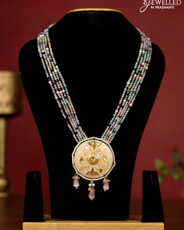 Jaipur crystal beaded multicolour length necklace with minakari pendant and hangings without earrings