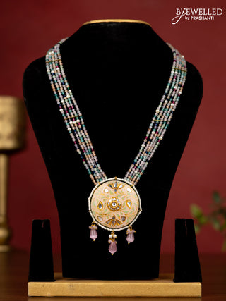 Jaipur crystal beaded multicolour length necklace with minakari pendant and hangings without earrings