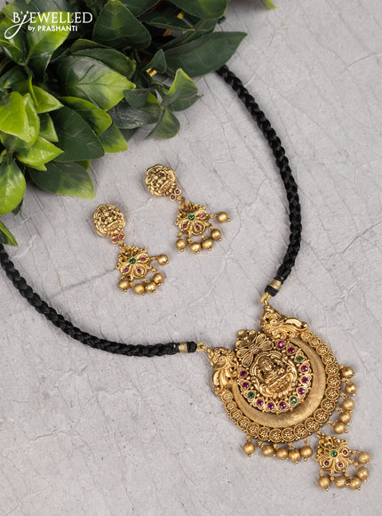 Black thread necklace lakshmi design with kemp and golden beads hanging