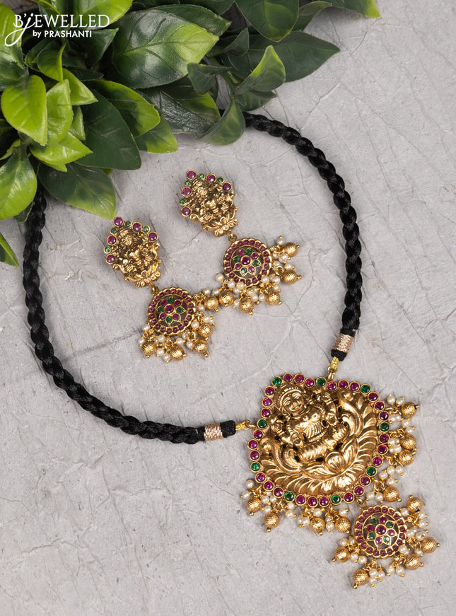 Black thread necklace lakshmi design with kemp and golden beads hanging