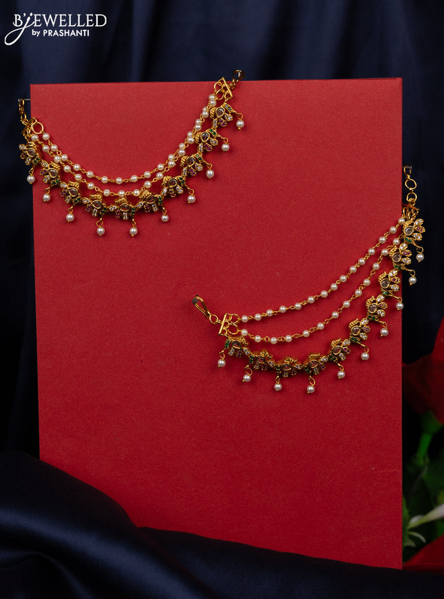 Antique triple layer mattal with kemp & cz stones and pearl hangings