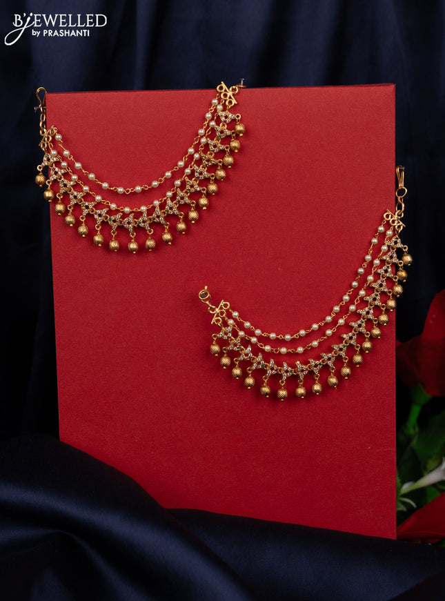 Antique triple layer mattal with kemp & cz stone and golden beads hangings