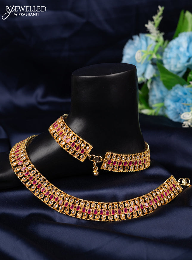 Antique anklet with pink kemp and cz stones