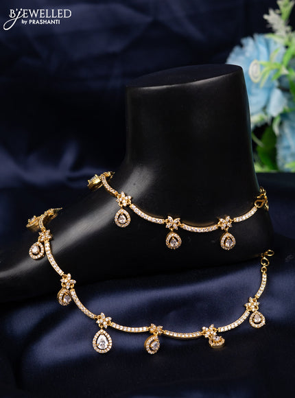 Antique anklet floral design with cz stone hangings