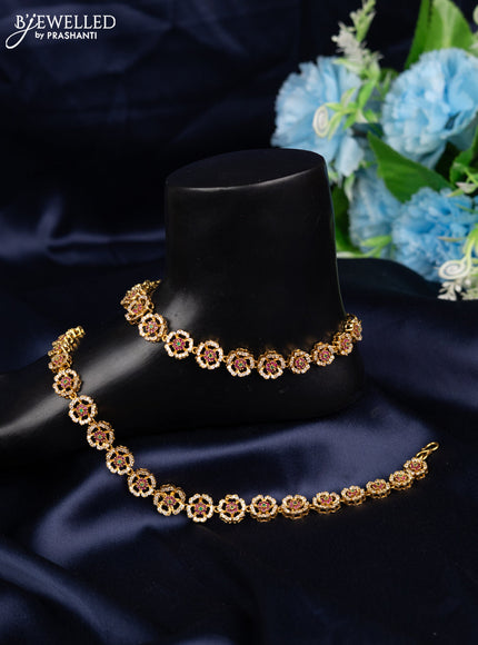 Antique anklet floral design with kemp and cz stone