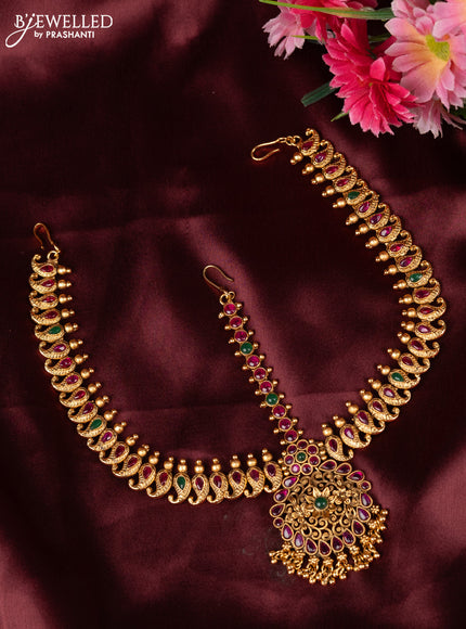 Antique maang tikka maanga pattern with kemp and golden beads hangings