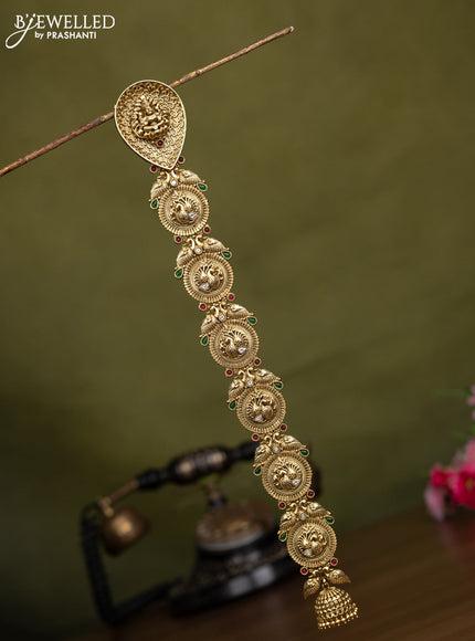 Antique jadabillai lakshmi & peacock design with kemp and cz stones