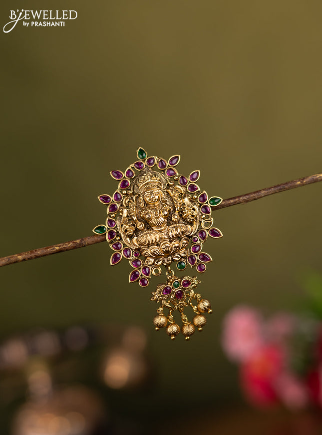 Antique jadabillai lakshmi design with kemp stone and golden beads hangings