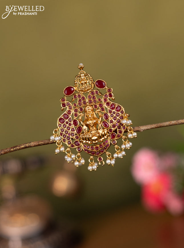 Antique jada billai lakshmi & peacock design with pink kemp stones and golden beads hangings