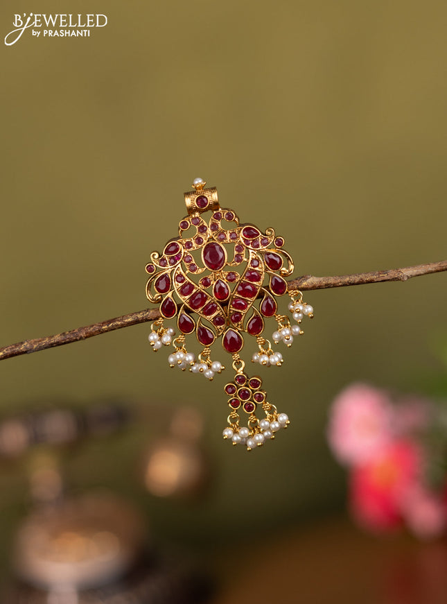 Antique jada billai peacock design with pink kemp stones and pearl hangings