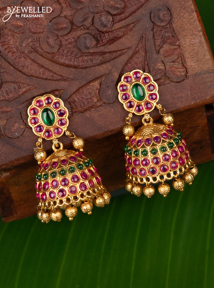 Antique jhumka with kemp stones and golden beads hanging