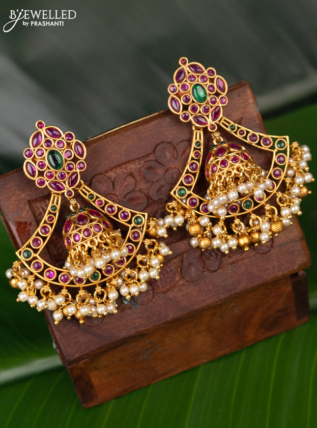 Antique jhumka with kemp & pearl and golden beads hanging