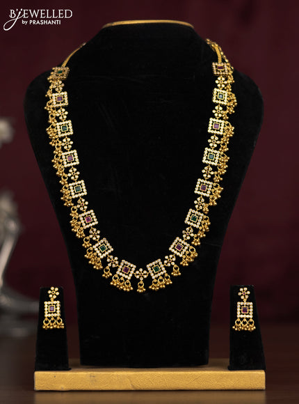Antique guttapusalu haaram with kemp & cz stones and golden beads hangings