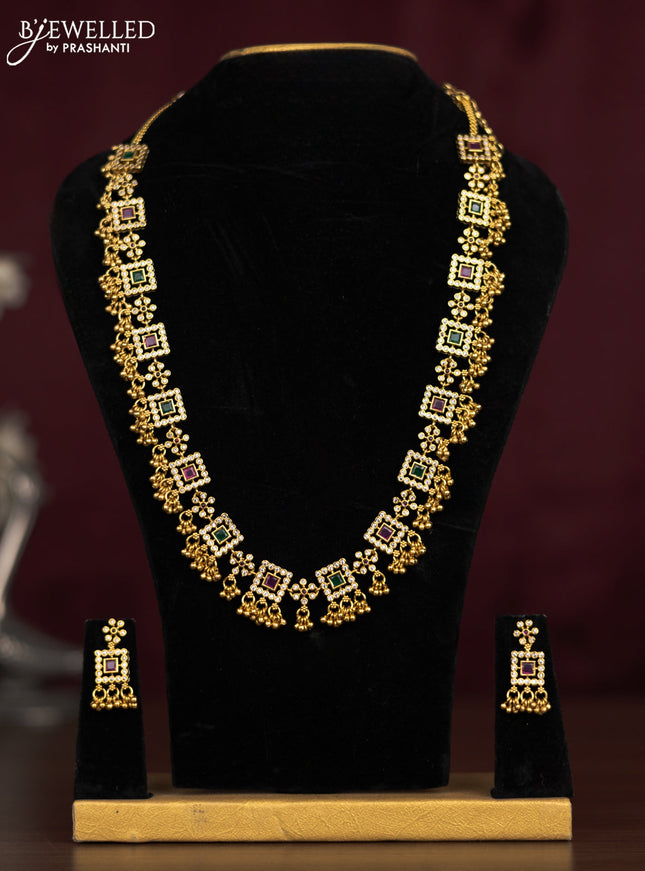 Antique guttapusalu haaram with kemp & cz stones and golden beads hangings