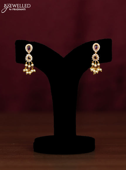 Antique guttapusalu haaram with pink kemp & cz stones and pearl hangings