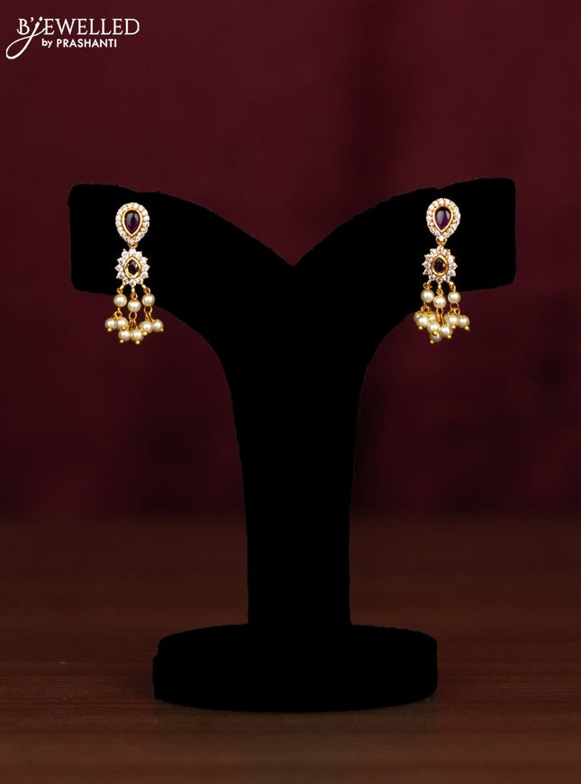 Antique guttapusalu haaram with pink kemp & cz stones and pearl hangings