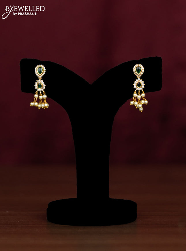 Antique guttapusalu haaram with emerald & cz stones and pearl hangings