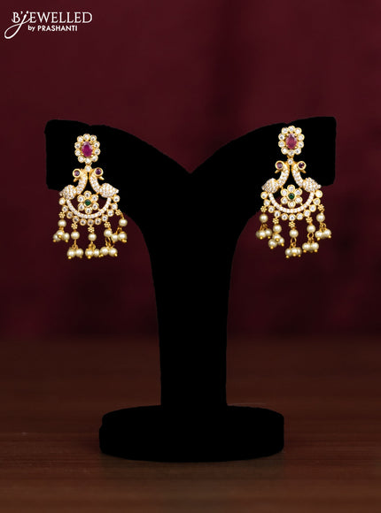 Antique guttapusalu haaram swan design with pink kemp & cz stones and pearl hangings