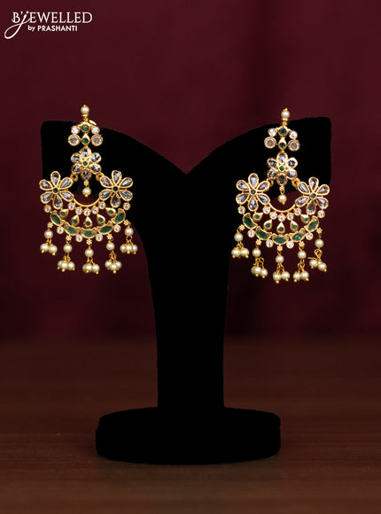 Antique guttapusalu haaram floral design with emerald & cz stones and pearl hangings