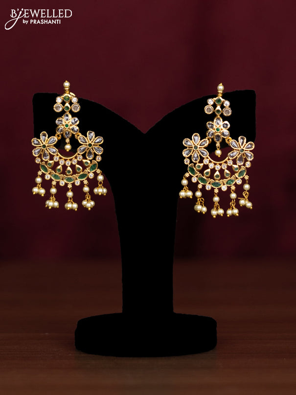 Antique guttapusalu haaram floral design with emerald & cz stones and pearl hangings