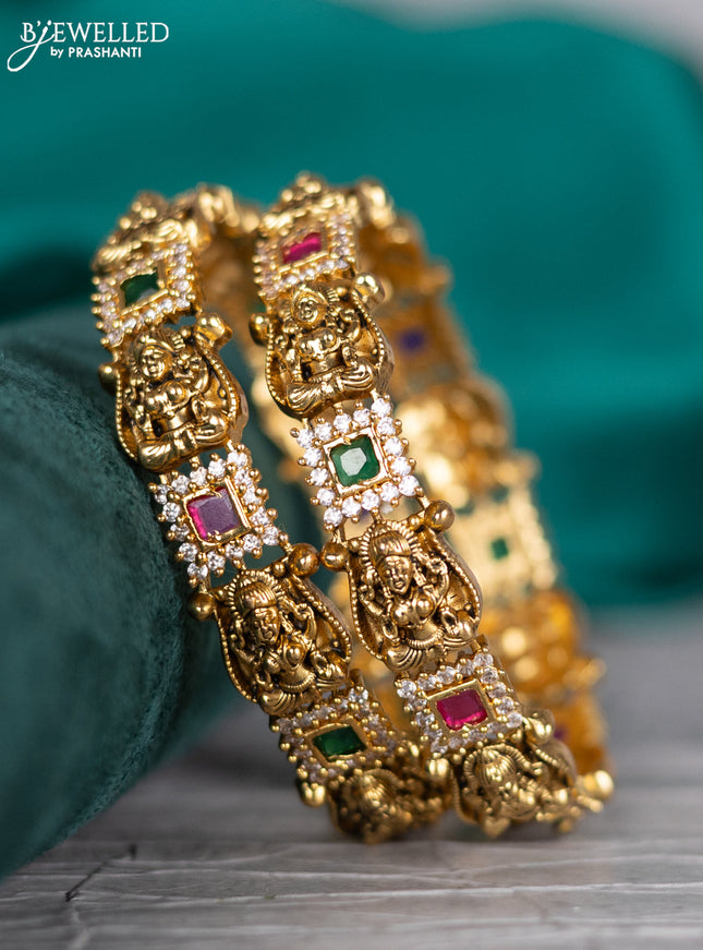 Antique bangle lakshmi design with kemp and cz stones