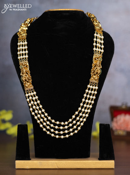 Pearl haaram lakshmi & peacock design with kemp stones without earrings