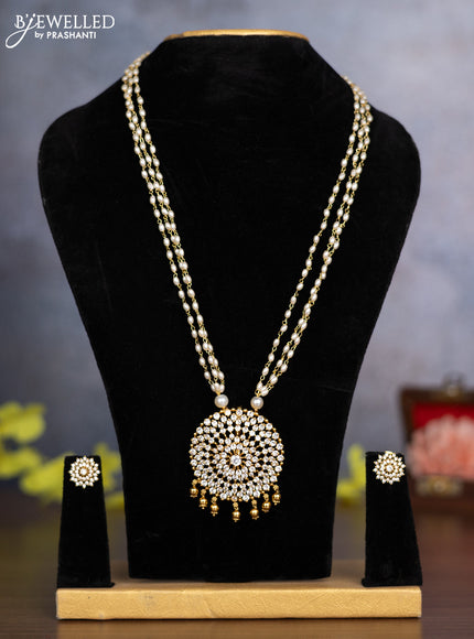 Pearl haaram with cz stones and golden beads hanging